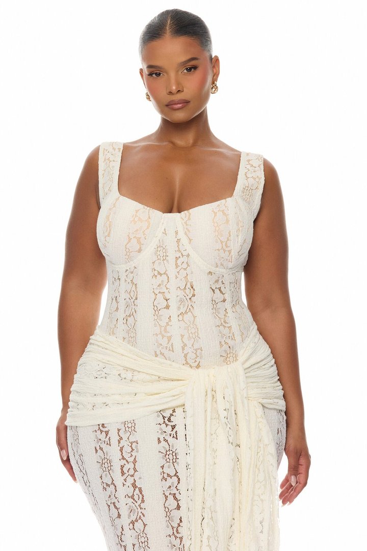 Martina Draped Lace Maxi Dress - Ivory