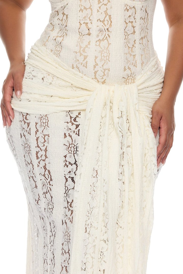 Martina Draped Lace Maxi Dress - Ivory
