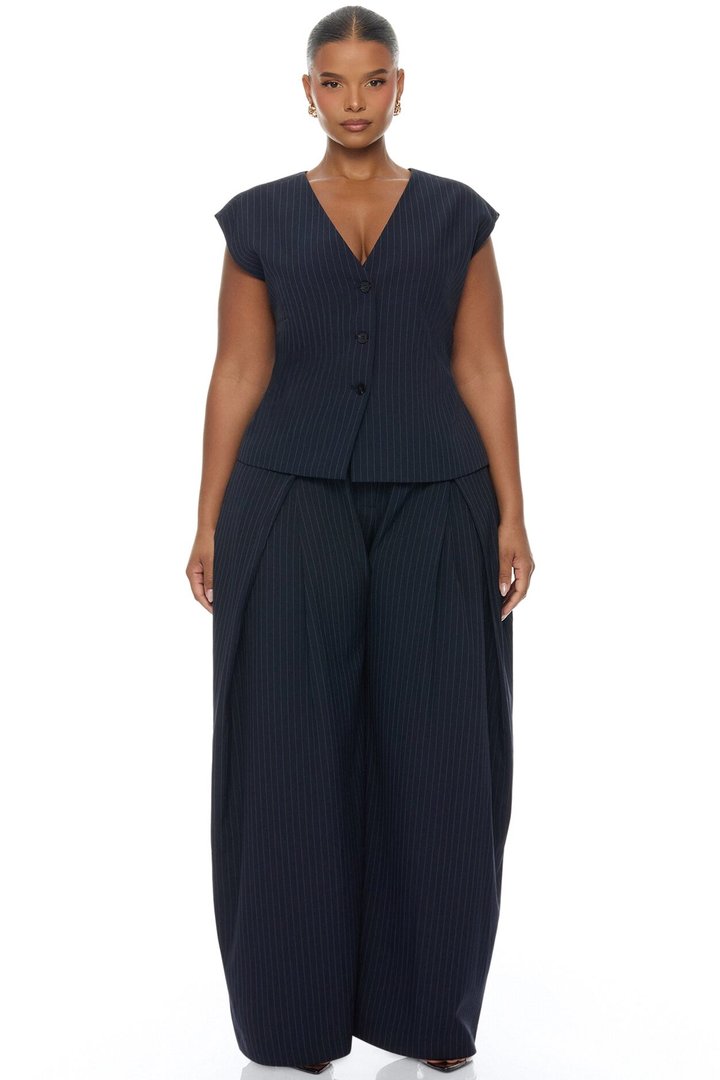 Zaya Wide Leg Pant Set - Navy/combo