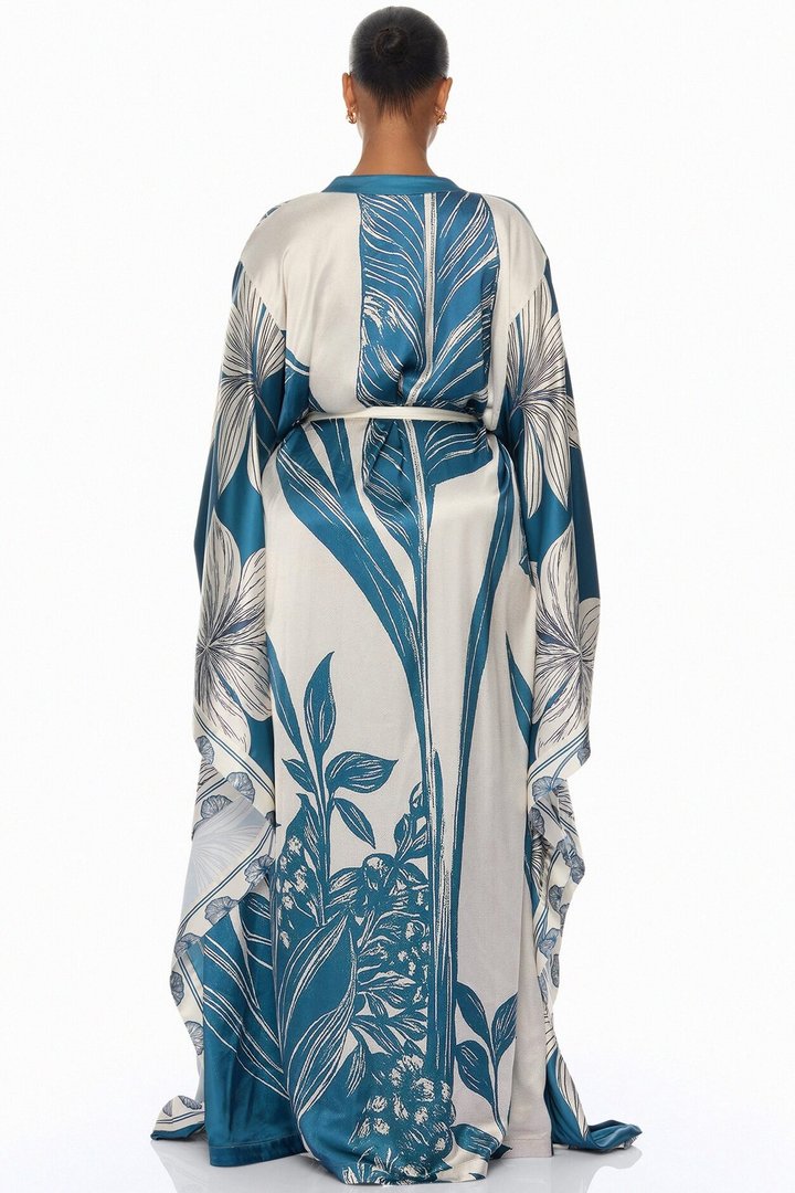 Junie Bell Sleeve Satin Kimono - Teal/combo
