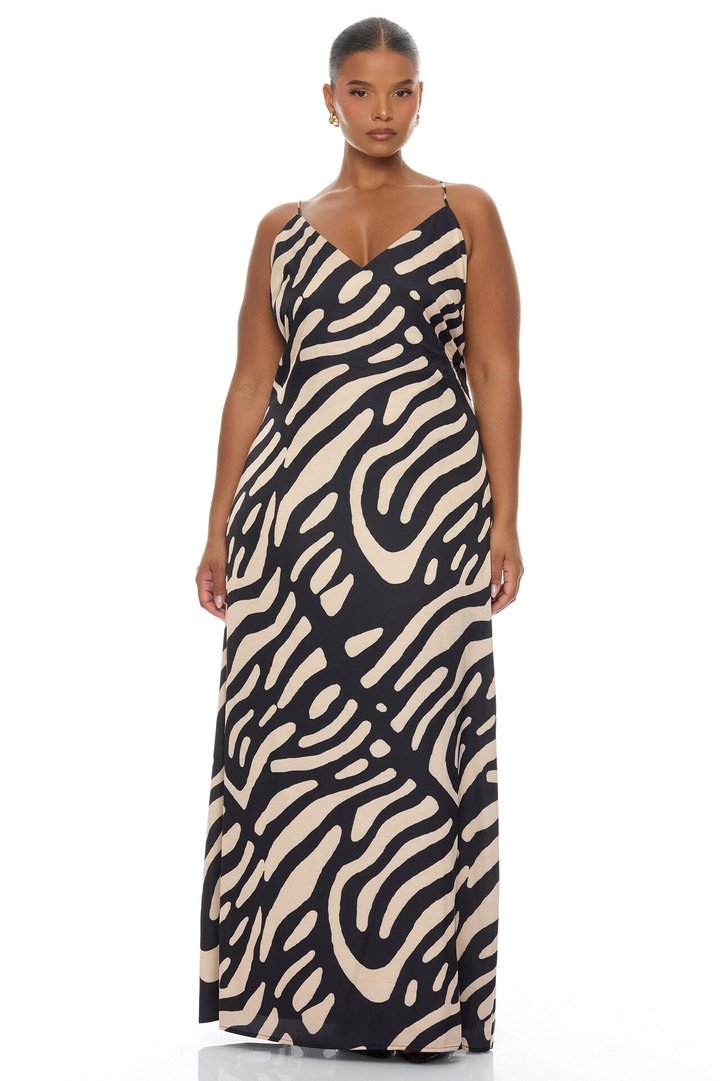 Daydreaming Backless Satin Maxi Dress - Black/combo