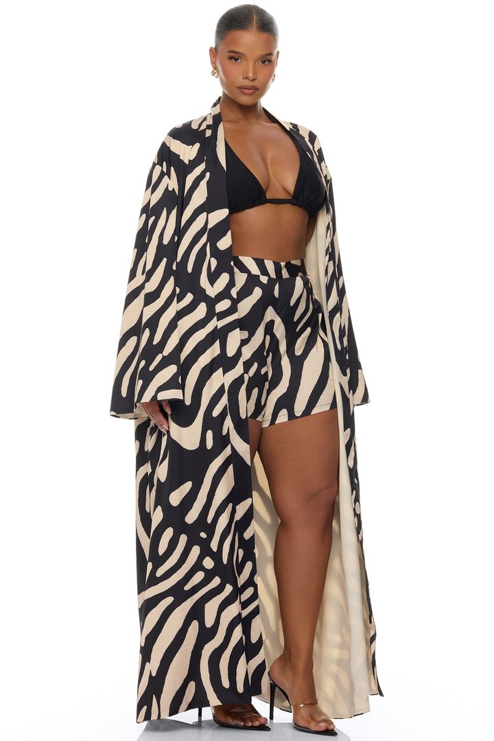 Daydreaming Satin Kimono Short Set - Black/combo