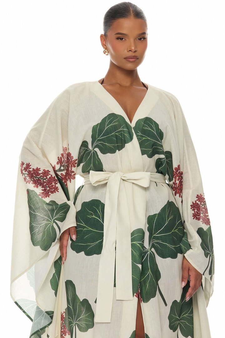 Tropic Getaway Linen Kimono - Ivory/combo