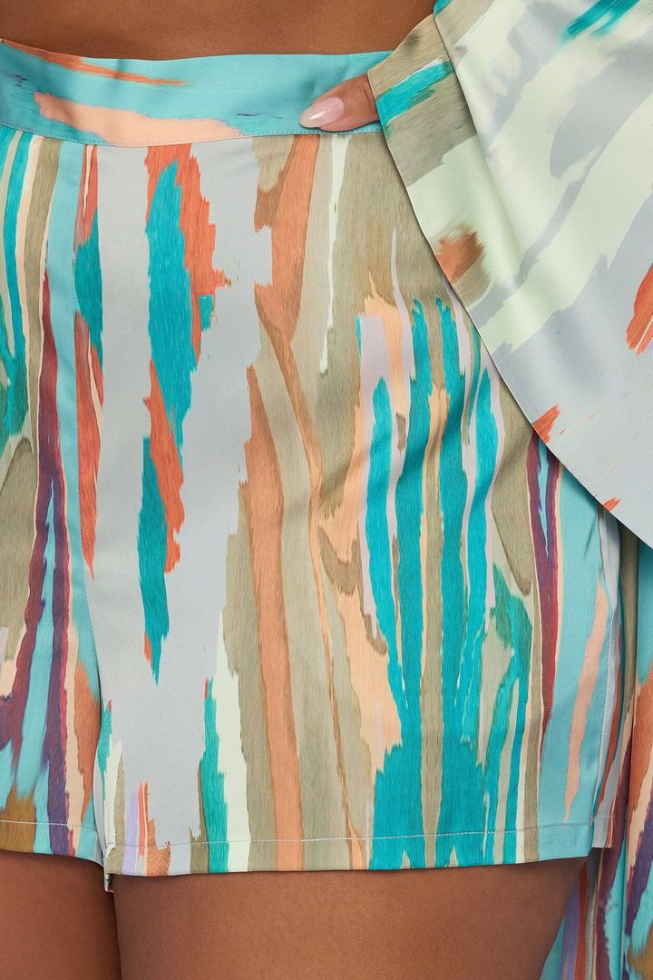 Daydreaming Satin Kimono Short Set - Turquoise/combo