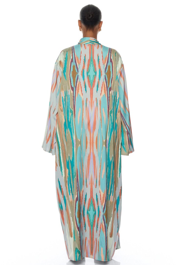 Daydreaming Satin Kimono Short Set - Turquoise/combo