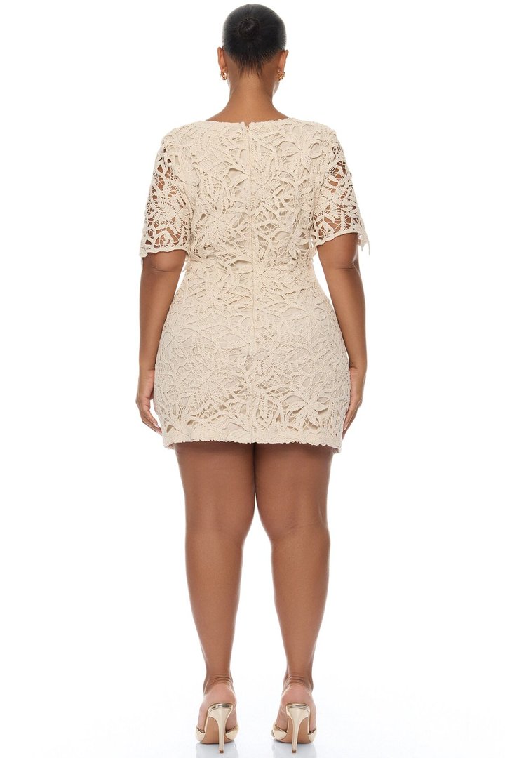 Liliana Short Sleeve Crochet Mini Dress - Sand