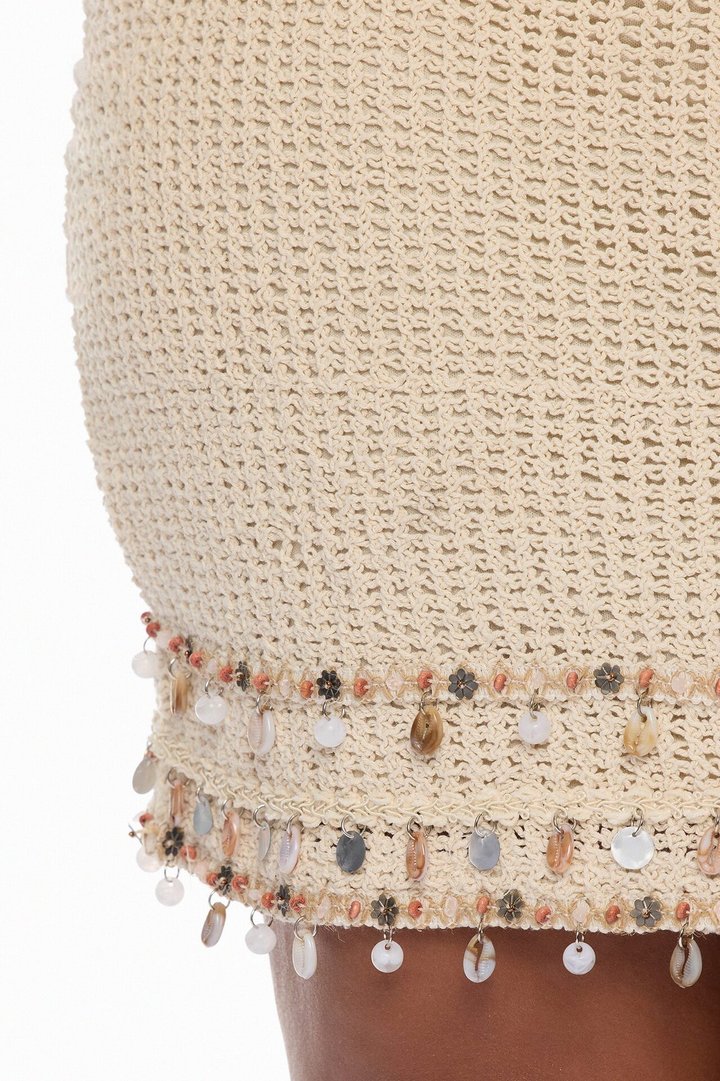 Coastal Sands Crochet Mini Dress - Sand