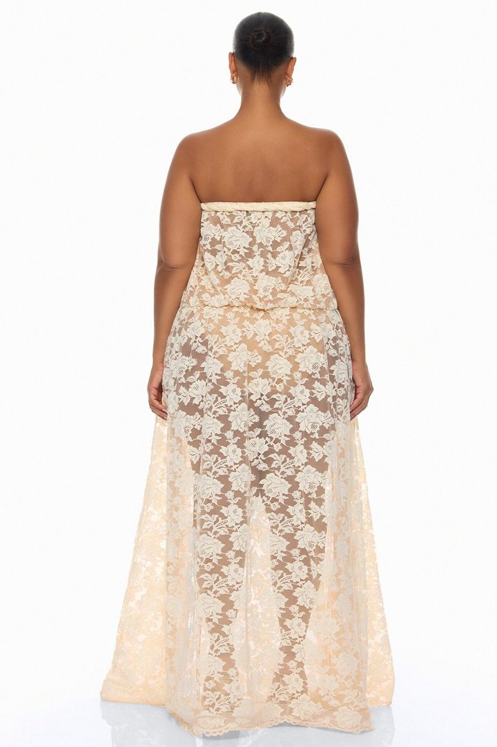 Faye Strapless Lace Maxi Dress - Cream
