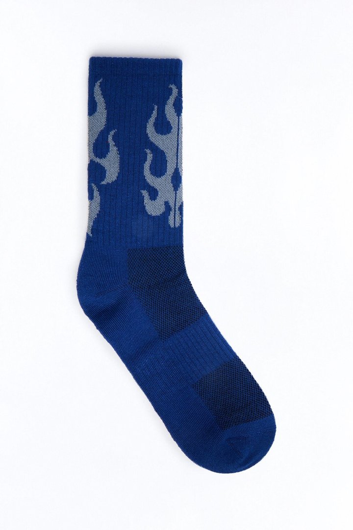Contrast Flame Crew Socks - Blue
