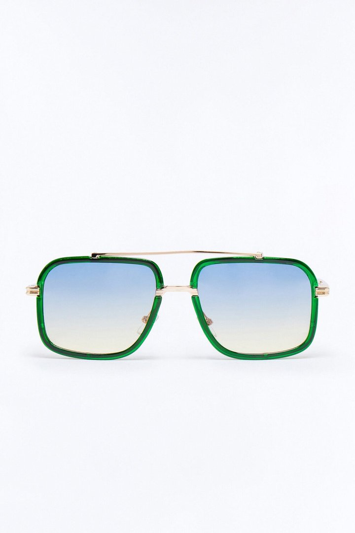 Double Glance Aviator Sunglasses - Gold/Green