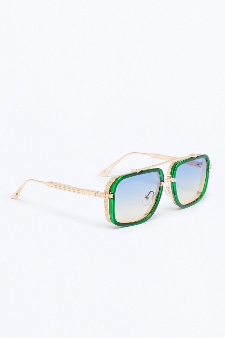 Double Glance Aviator Sunglasses - Gold/Green