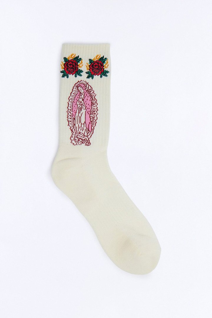Graphic Rose Crew Socks - White