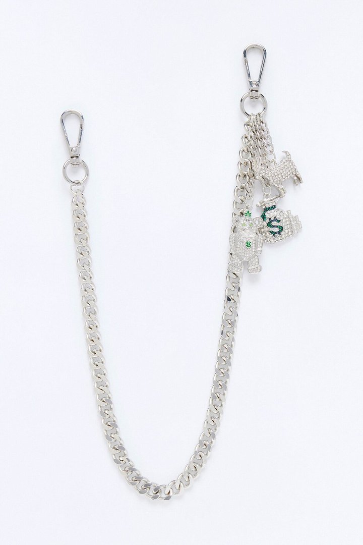 Ambitious Multi Charm Cuban Pant Chain - Silver