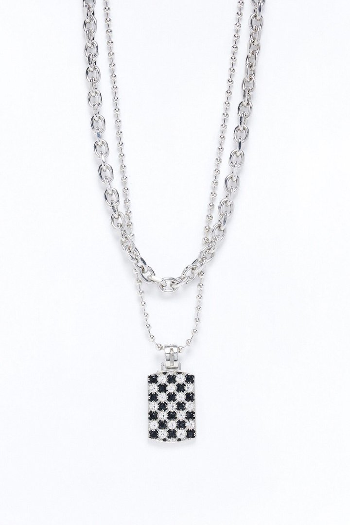Blackout Bloom Link Chain Necklace Set - Silver