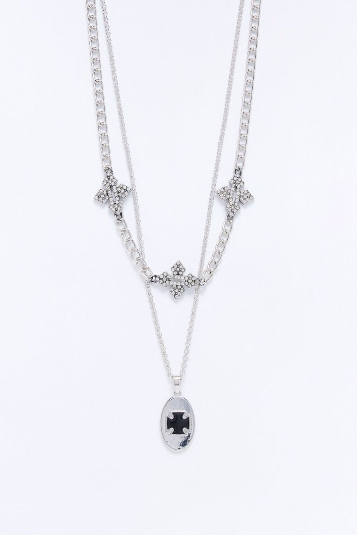Holy Shield Chain Necklace Set - Silver