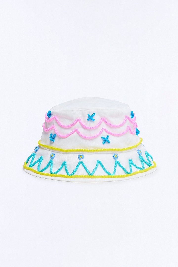 West Coast Beaded Bucket Hat - White