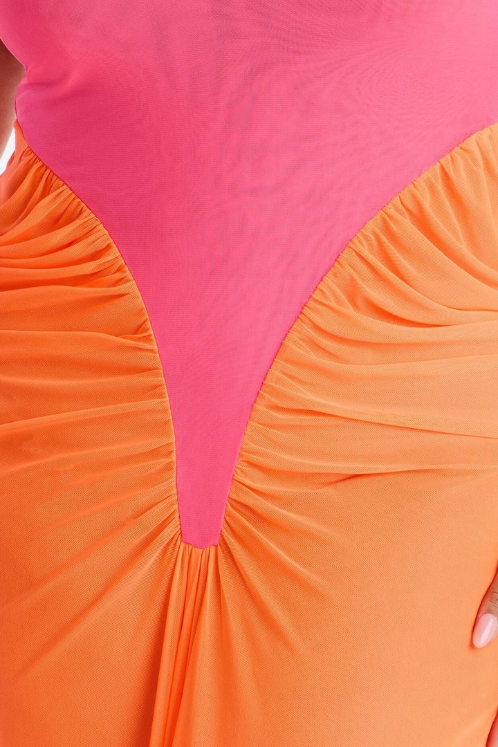 Elara Colorblock Mesh Maxi Dress - Pink/combo