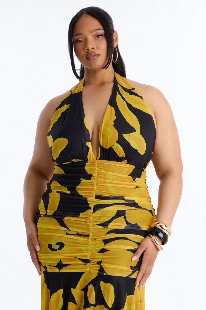 Golden Glow Mesh Maxi Dress - Black/Yellow