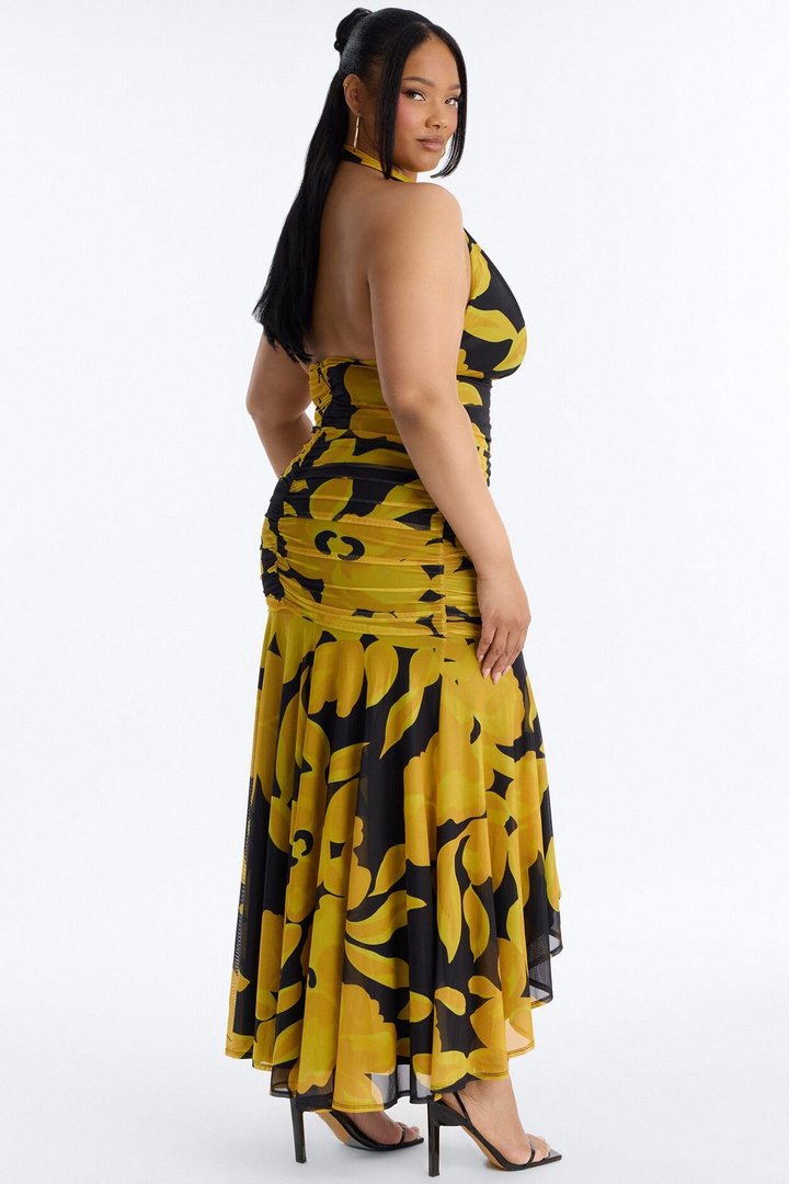 Golden Glow Mesh Maxi Dress - Black/Yellow