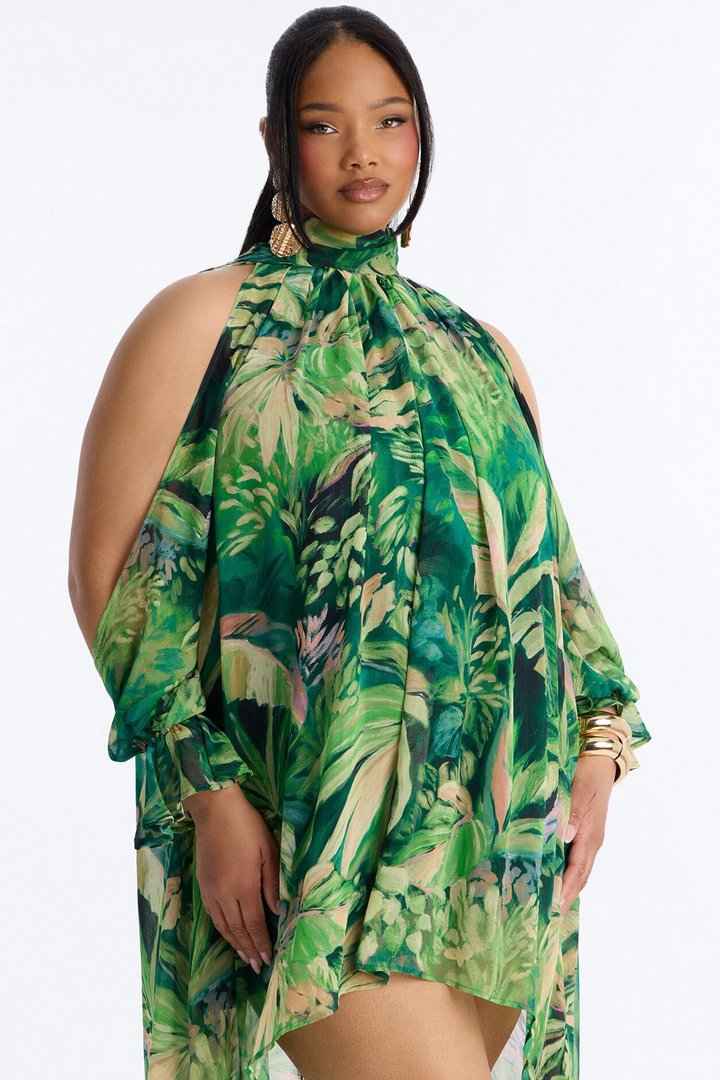 Dark Paradise Long Sleeve Chiffon Maxi Dress - Green/combo