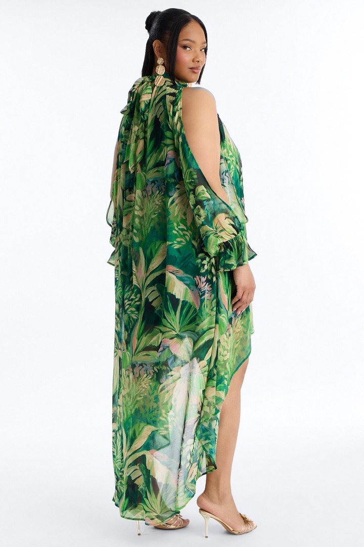 Dark Paradise Long Sleeve Chiffon Maxi Dress - Green/combo