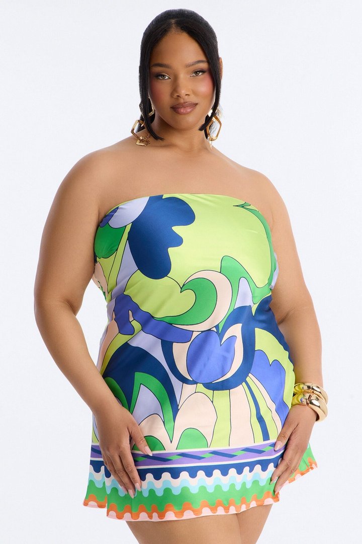 Foxy Strapless Satin Mini Dress - Purple/combo