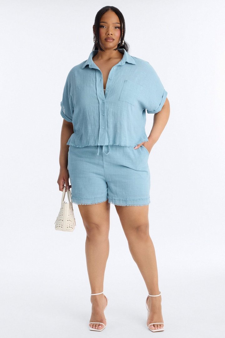 Easy Breezy Linen Short Set - Light Blue