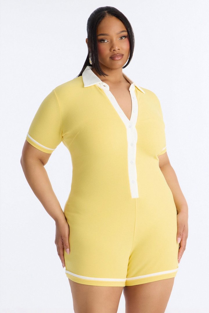 Get Together Ribbed Collar Romper - Butter Yellow
