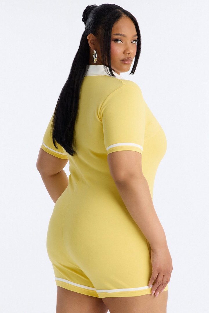 Get Together Ribbed Collar Romper - Butter Yellow