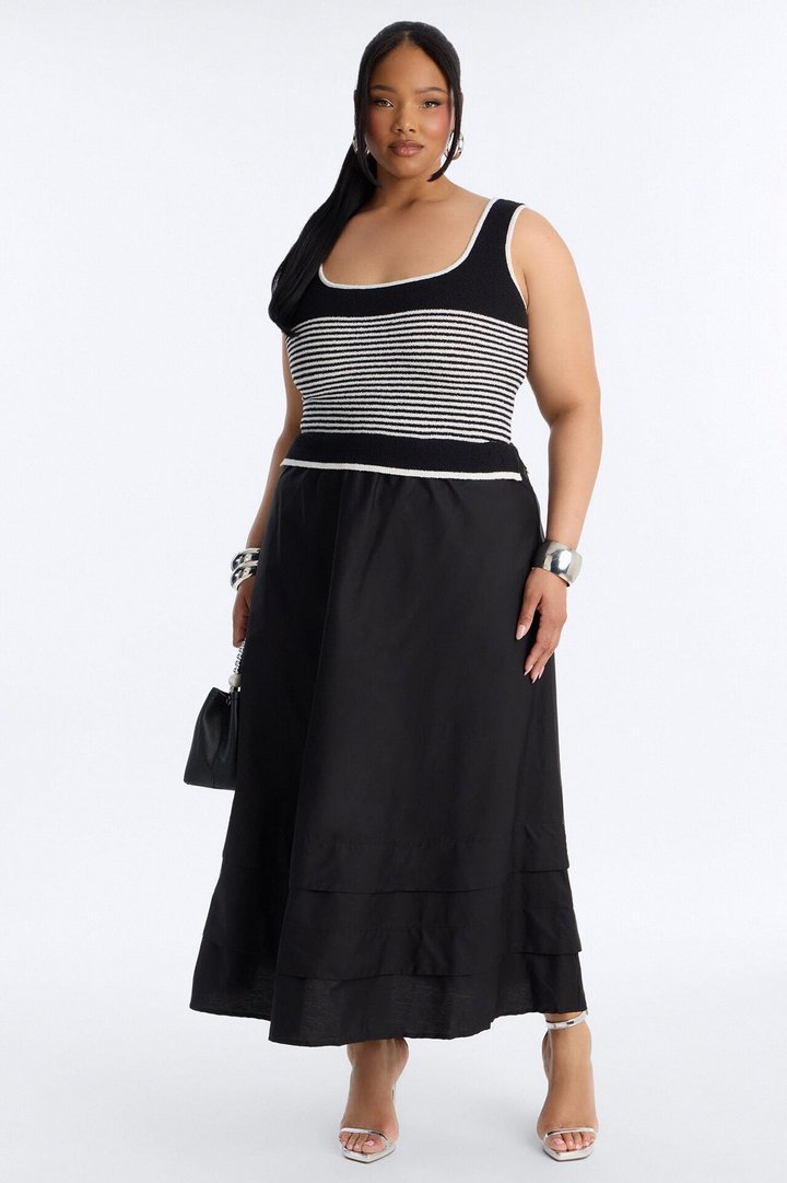 Julianne A Line Knit Maxi Dress - Black/White