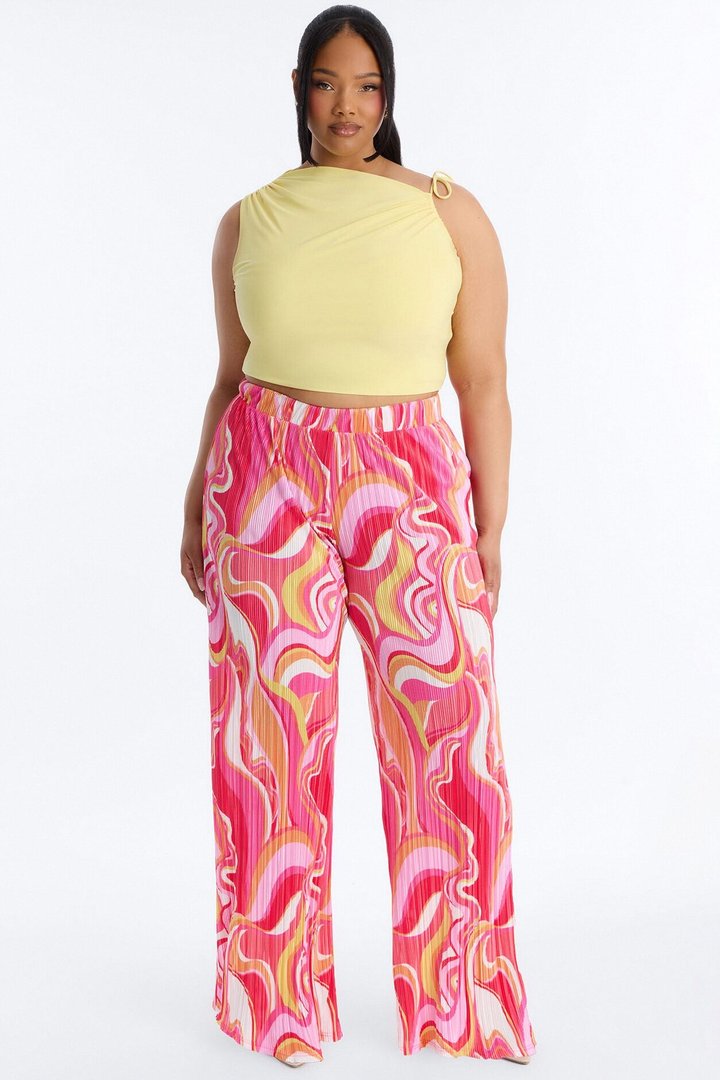 Pure Bliss Printed Plisse Pant - Pink/combo