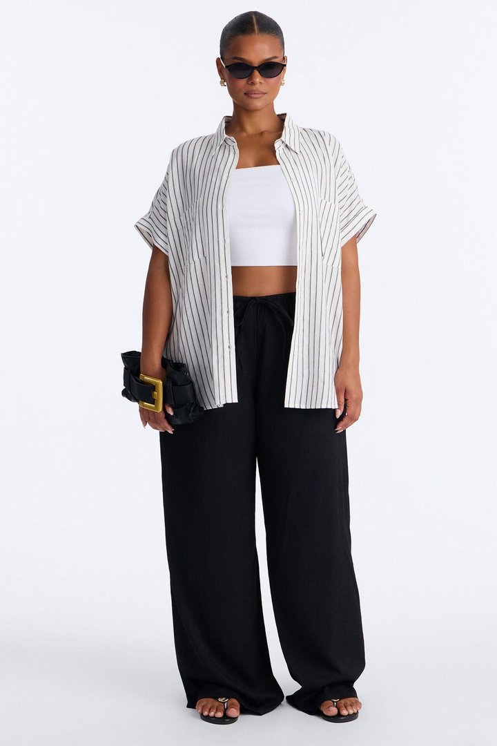 Soft Like Sunday Striped Linen Shirt - Black/combo
