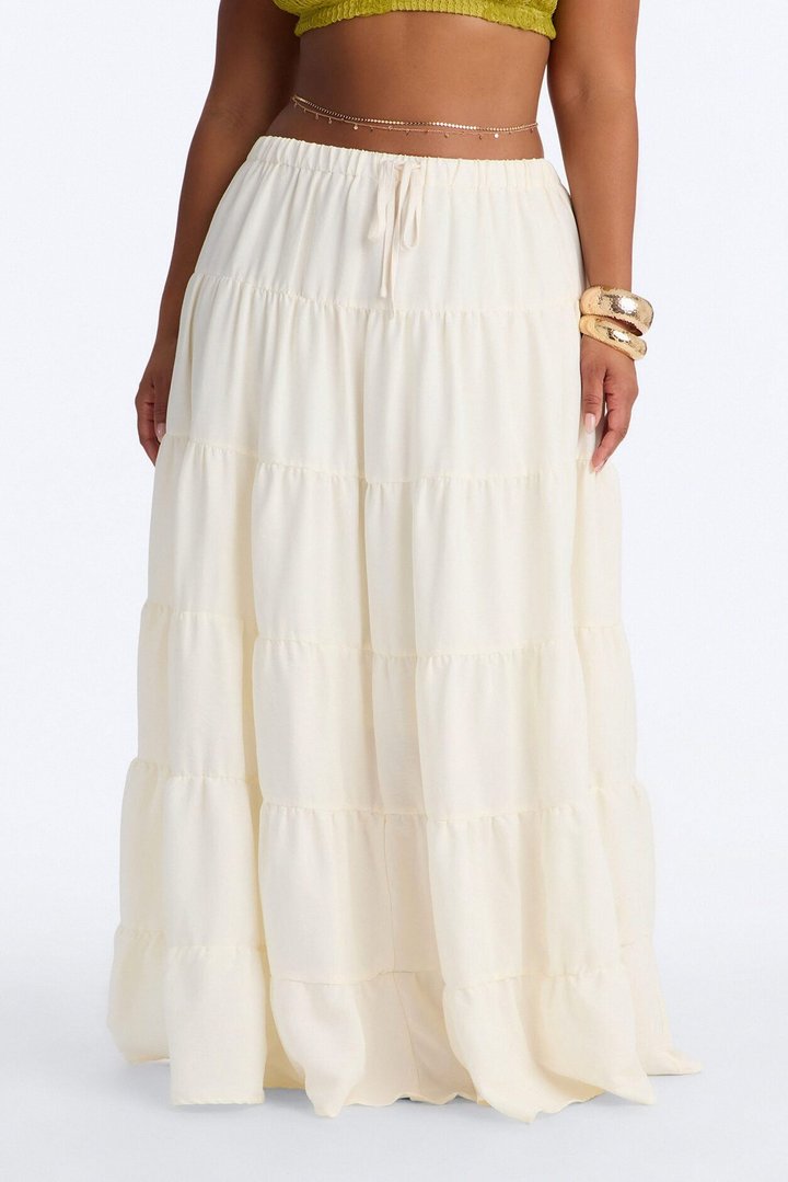 Aza Low Rise Tiered Maxi Skirt - Off White