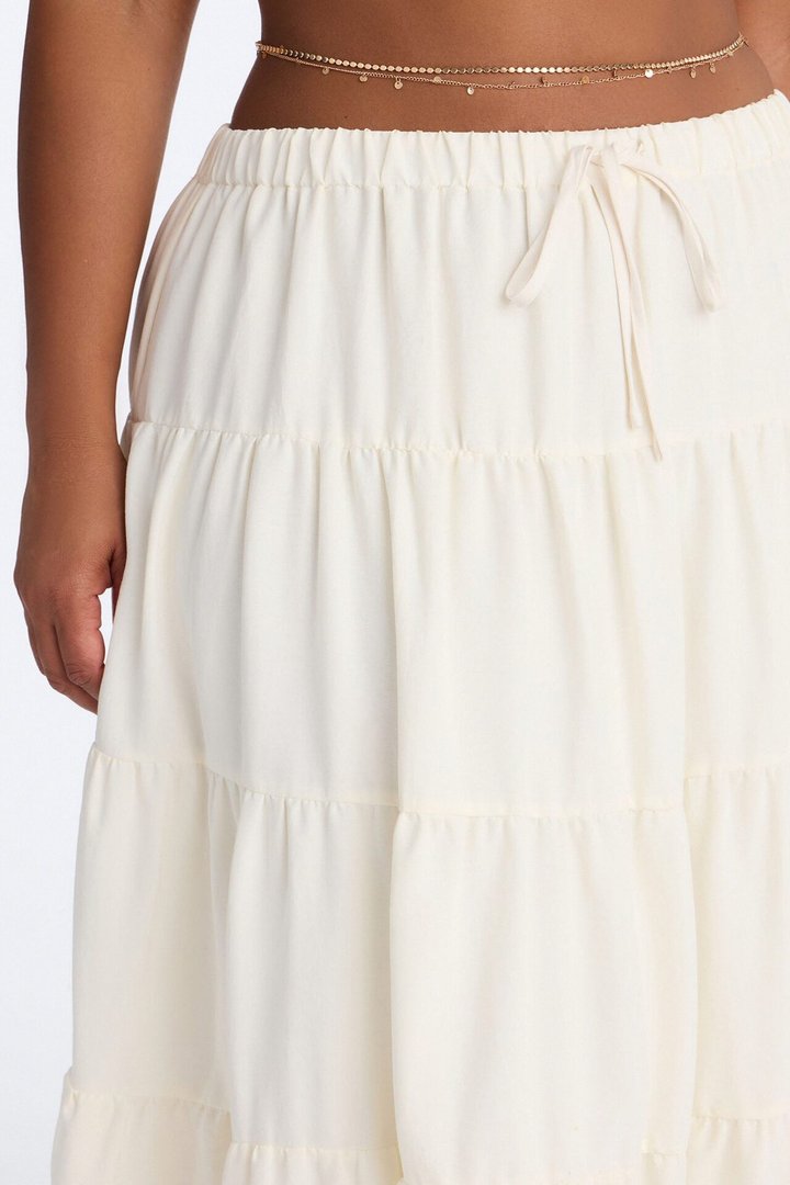 Aza Low Rise Tiered Maxi Skirt - Off White