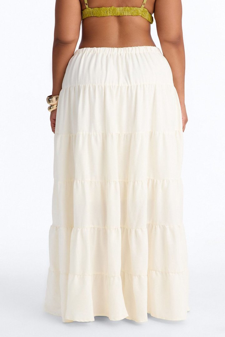 Aza Low Rise Tiered Maxi Skirt - Off White