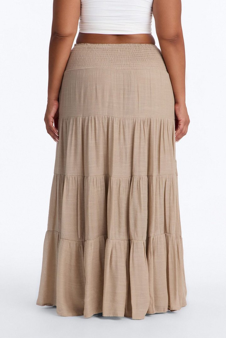California Coast Low Rise Smocked Gauze Maxi Skirt - Taupe