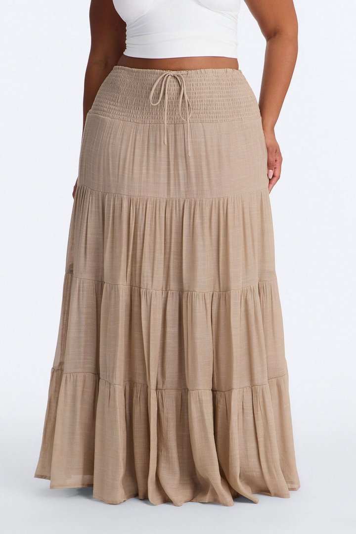 California Coast Low Rise Smocked Gauze Maxi Skirt - Taupe
