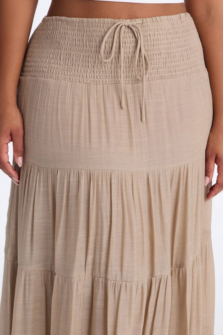 California Coast Low Rise Smocked Gauze Maxi Skirt - Taupe