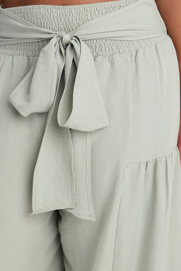 Tatiana Tiered Wide Leg Tie Waist Pant - Sage
