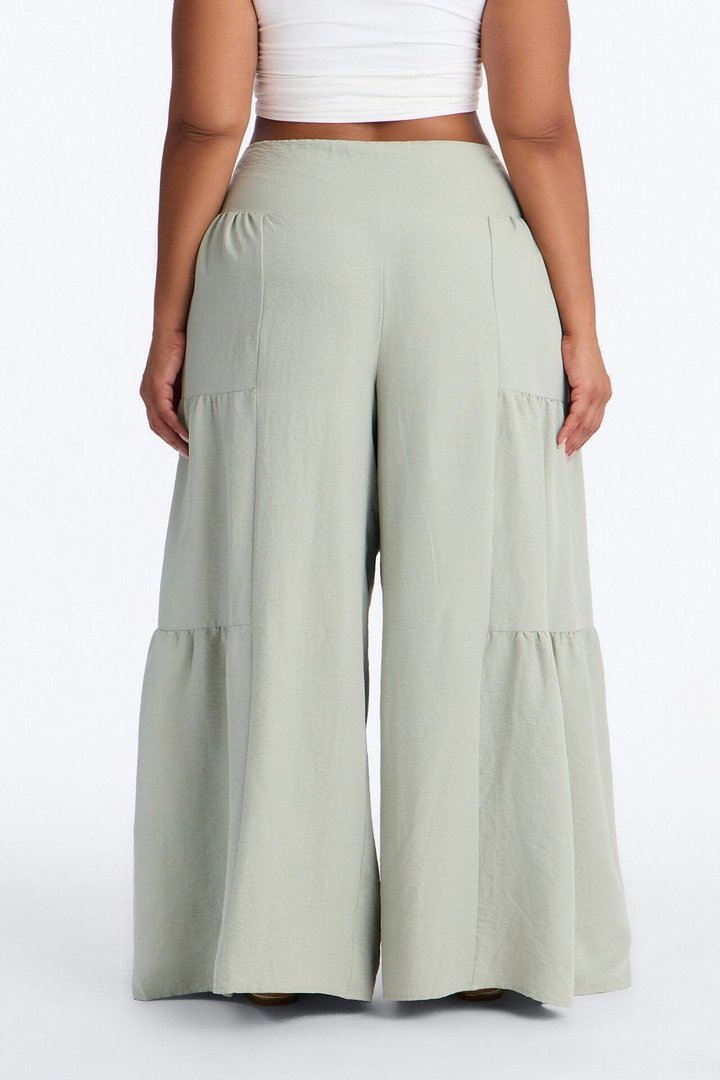 Tatiana Tiered Wide Leg Tie Waist Pant - Sage