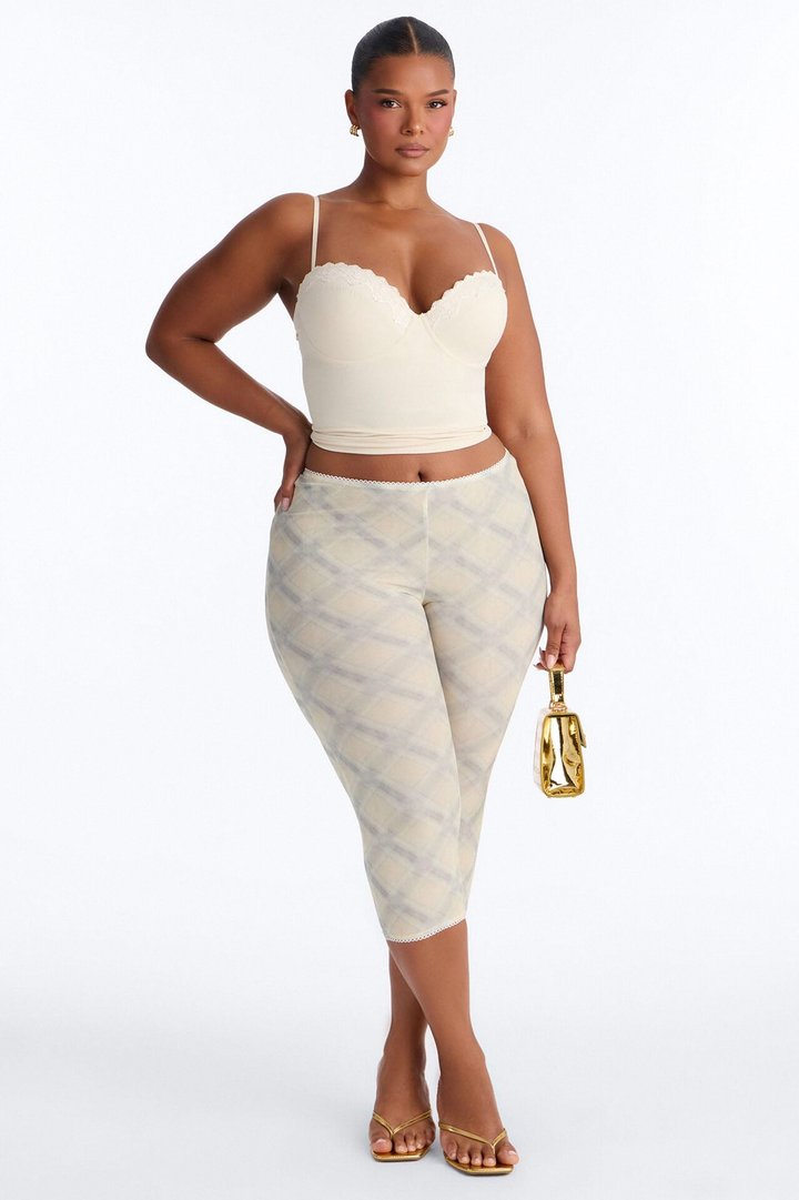 Alora Plaid Double Lined Mesh Capri Legging - Yellow/combo