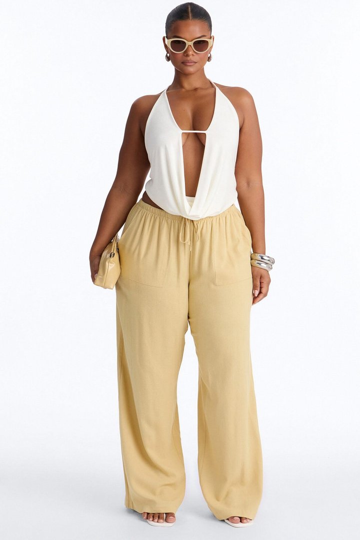 Seaside Soiree Wide Leg Linen Pant - Honey