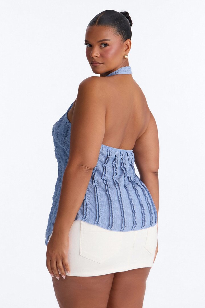 Desert Tribe Textured Hardware Flyaway Halter Top - Blue