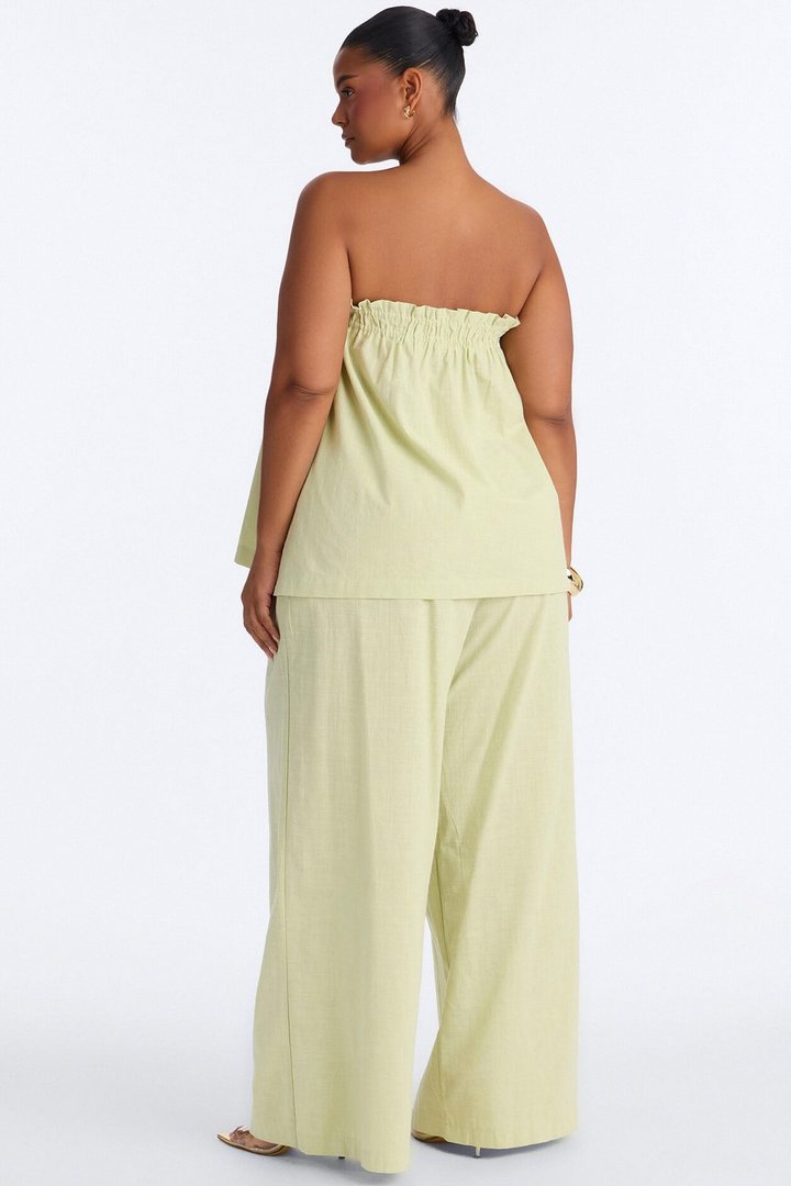 Verity Linen Strapless Wide Leg Pant Set - Sage