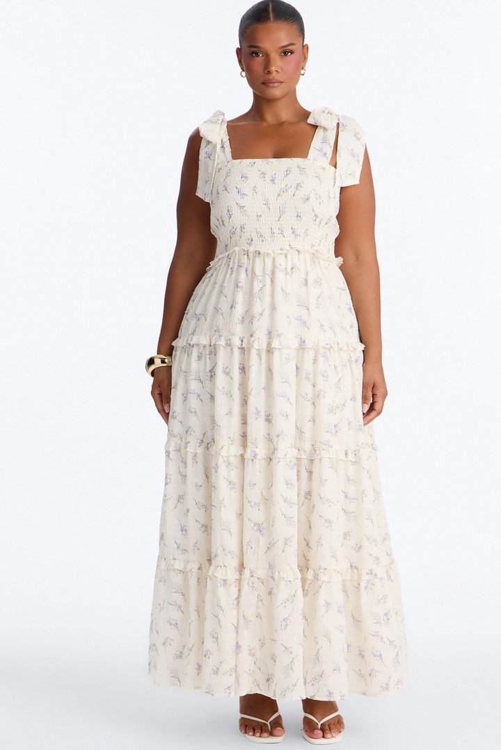 Mable Smocked Maxi Dress - Purple/combo