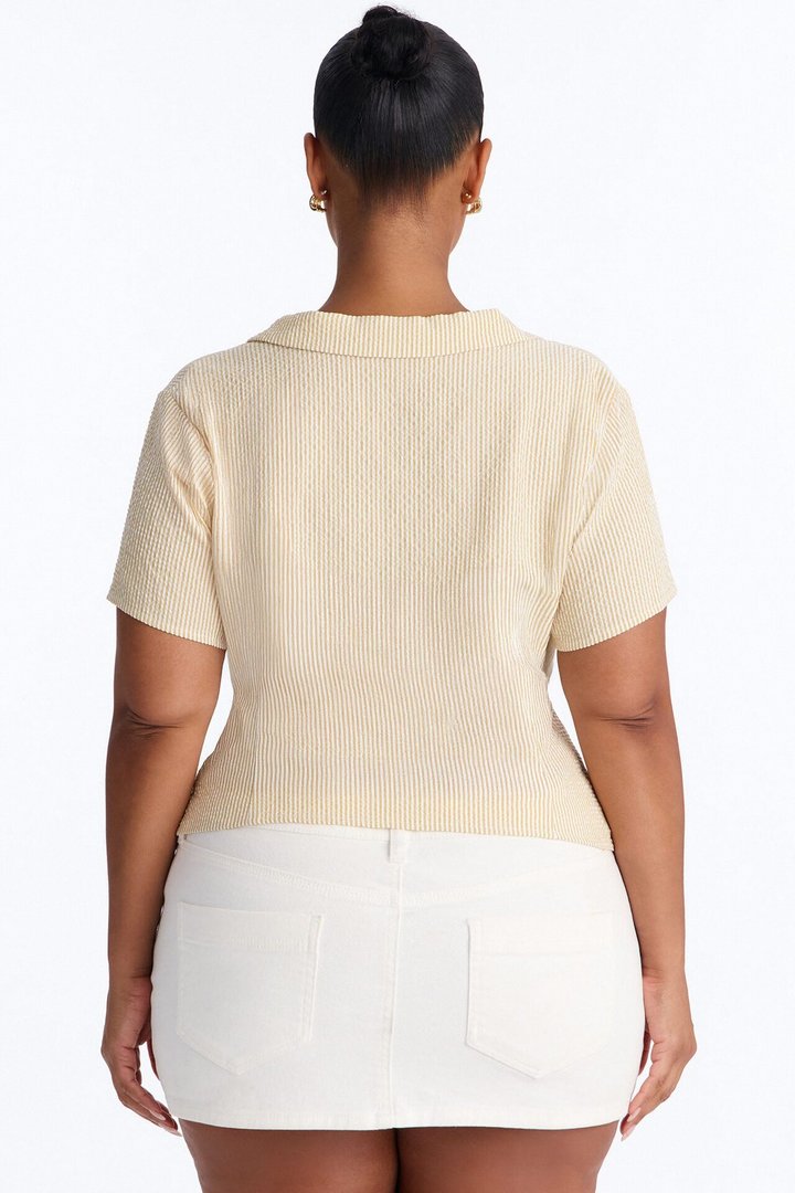 Emma Twist Front Striped Gauze Top - Camel/combo