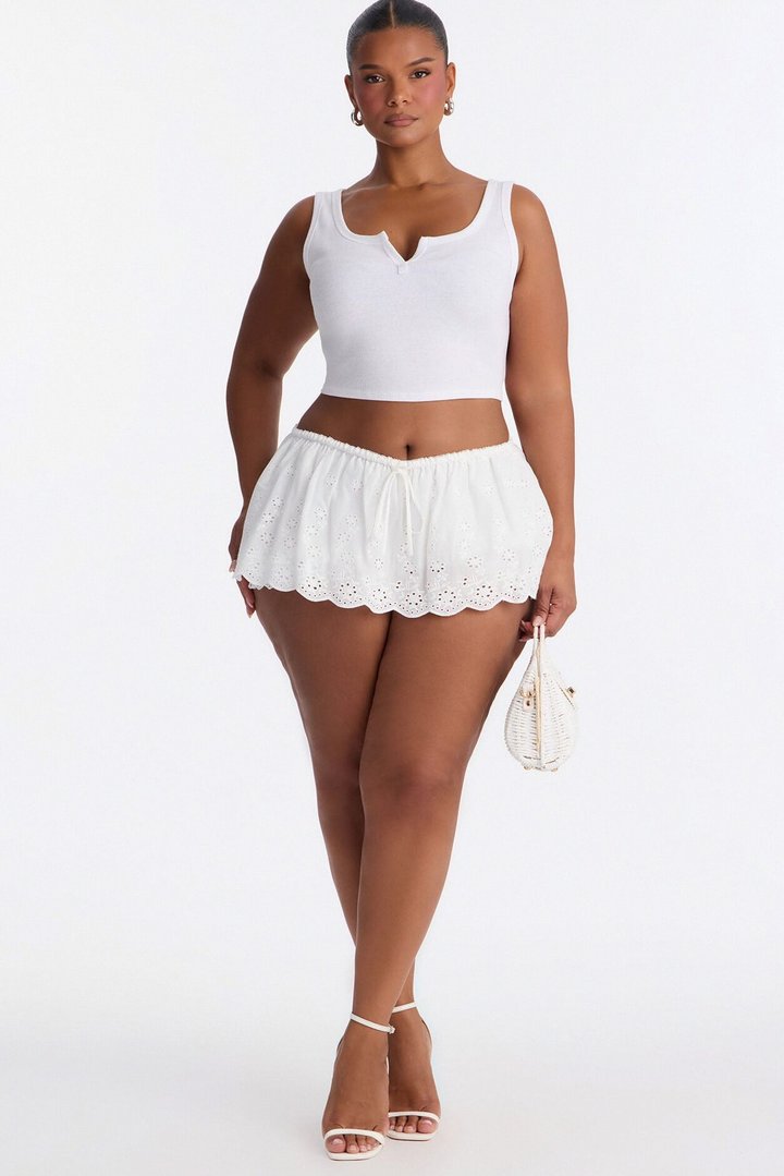 Kenzie Eyelet Peekaboo Bloomer Micro Mini Skort - White