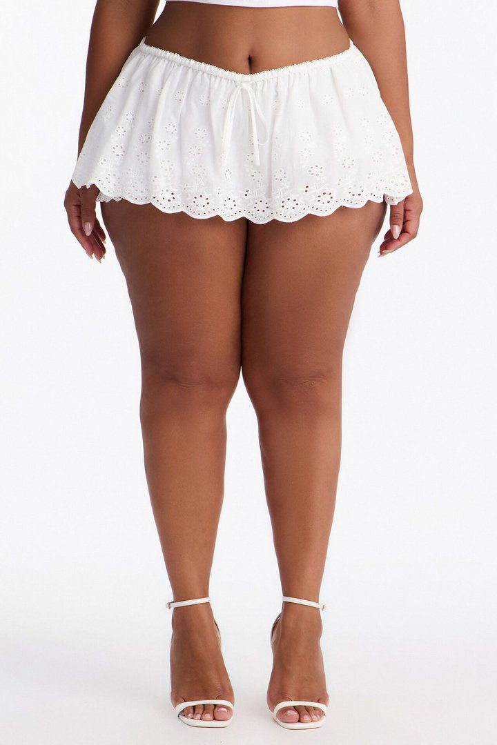 Kenzie Eyelet Peekaboo Bloomer Micro Mini Skort - White