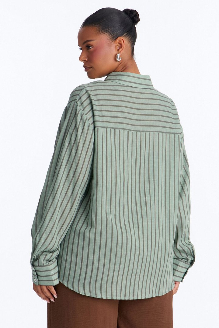 Wishing For It Striped Linen Shirt - Green/combo