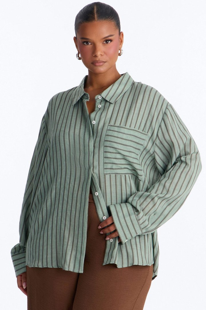 Wishing For It Striped Linen Shirt - Green/combo